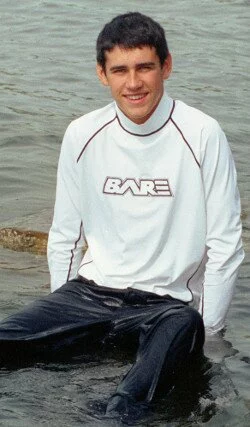 lycra swim shirt and jeans